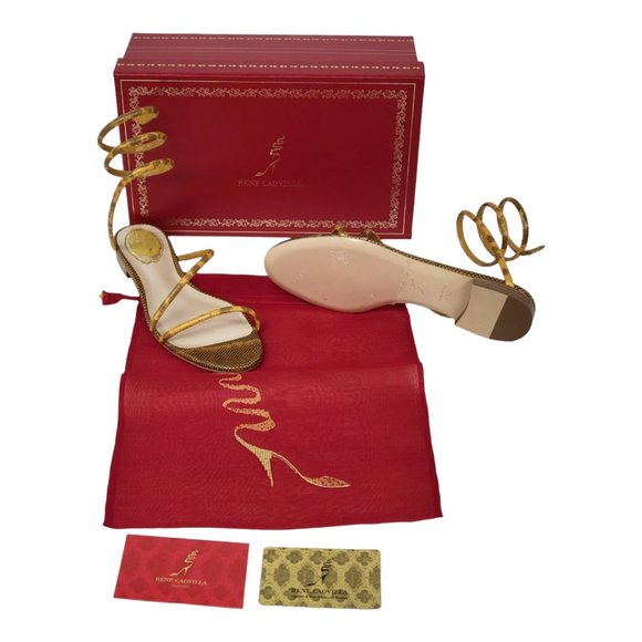 Rene Caovilla Cleo Snakeskin Wrap Flat Sandals In Beige Karung 36/6. - Picture 2 of 14